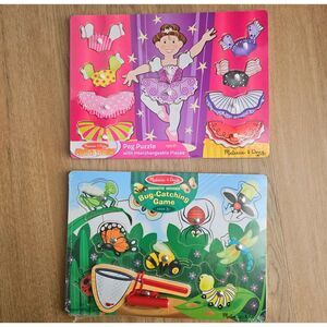 Melissa & Doug 2 Wooden Dexterity Puzzles Ballerina  Bugs Lot NEW